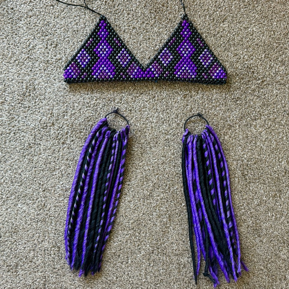 purple handmade beaded bra + dreadfalls - Picture 1 of 4